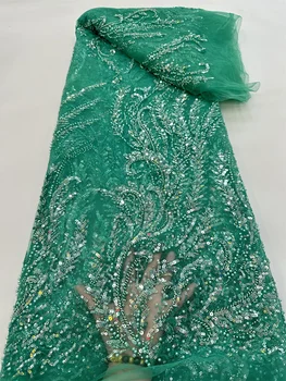  Зеленая кружевная ткань 2023 Высокое качество Африканские пайетки Кружево Французский тюль Кружевная ткань Швейцарское кружево Нигерийские сетчатые ткани для платья