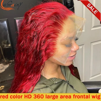 Красный 360 HD Кружевной Фронтальный Парик Из Человеческих Волос Для Женщин Полный Цвет 99J Кружево Спереди 13x4 Волнистые Предварительно Выщипанные Парики Бразильские Обесцвеченные Узлы
