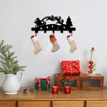 Santa Sleigh Reindeer Key Coat Rack Настенное крепление Рождественская елка Брелок Куртка Вешалка для пальто Экономия места Настенный декор для домашнего офиса