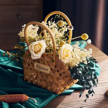 Полезная тканая корзина для хранения Легкая корзина для цветов Многоразовые декоративные цветы Бамбуковая корзина Органайзер