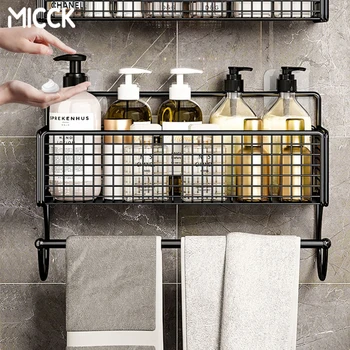 MICCK Полки для ванной комнаты на стене Полка для хранения с крючками для шампуня Кухонная полка для хранения без перфоратора Аксессуары для ванной комнаты