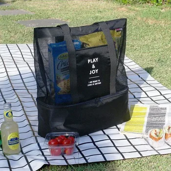  Женская сетчатая прозрачная сумка высокой емкости Двухслойные большие пляжные сумки для пикника с сохранением тепла